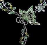 Flower Vines Butterfly 2PC Necklace + Earrings Set (Green)