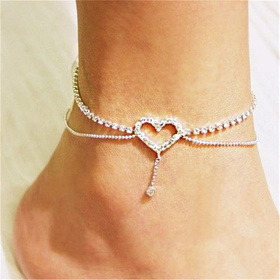 Kreative Kreations Rhinestone Heart Anklet Ankle Bracelet Gold Plated