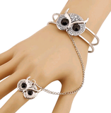 Retro Silver Owl 2-In-1 Harem Bracelet+ Ring Combo