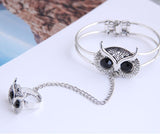 Retro Silver Owl 2-In-1 Harem Bracelet+ Ring Combo