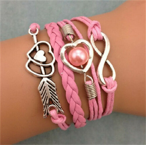 Pink Infinity Hearts Multi-Strand Charm Bracelet