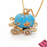Blue Rhinestone Cinderella Pumpkin Coach Necklace