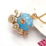 Blue Rhinestone Cinderella Pumpkin Coach Necklace