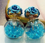 2-way/Double-sided Crystal Ball Flower Stud Earrings (2 Colors Available)