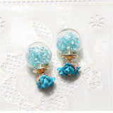2-way/Double-sided Crystal Ball Flower Stud Earrings (2 Colors Available)