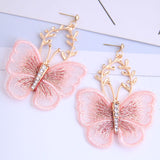 Embroidered Rhinestone Butterfly Earrings (3 Colors Available)