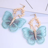 Embroidered Rhinestone Butterfly Earrings (3 Colors Available)