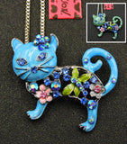 Rhinestone Flower 2-Way Kitten Necklace (2 Colors Available)