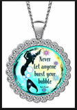 Mermaid "Bubble" Quote Rhinestone Cabochon Necklace