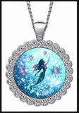 Ariel Swimming Mermaid Rhinestone Cabochon Necklace