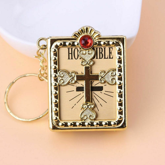 Miniature Holy Bible Keychain with Rhinestone Case