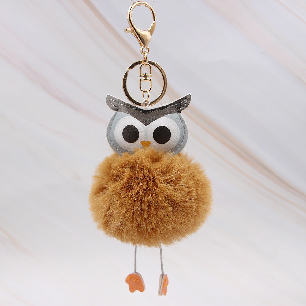 Little Luxuries Designs Fur Owl Head Pom Pom Keychain/Bag Charm
