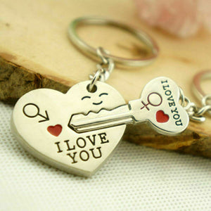 Couples "I Love You" Heart and Key Keychain Set