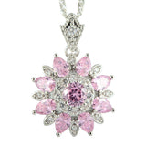 18k White Gold Plated Pink Flower Necklace