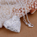 Silver Stainless Steel Heart Photo Locket Necklace
