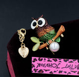 Perched Owl on Branch with Pearl 2-Way Necklace
