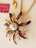 Purple Rhinestone Flower 2-way Necklace