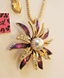 Purple Rhinestone Flower 2-way Necklace