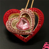 Pink + Red Crystal Rhinestone Triple Heart Necklace