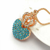 Blue Rhinestone Heart with Crown Necklace