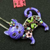 Rhinestone Flower 2-Way Kitten Necklace (2 Colors Available)