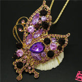 Sparkling Purple Rhinestone Half Butterfly Necklace
