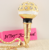 Gold Rhinestone Microphone Necklace