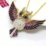 Open Wings Rhinestone Owl Necklace