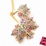 Colorful Rhinestone Double Leaf Necklace
