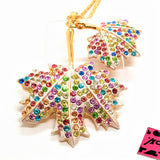 Colorful Rhinestone Double Leaf Necklace