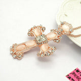 Large Peach Pearl-Finished Cross Necklace