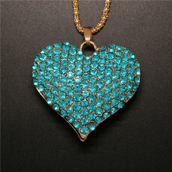 Teal Rhinestone Heart Necklace