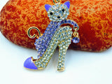 Rhinestone Kitty In High Heel Dangle Necklace( 2 Colors Available)