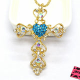 Sparkling Rhinestone Center Heart Cross Necklace