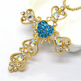 Sparkling Rhinestone Center Heart Cross Necklace