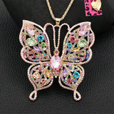 Pink Crystal Rhinestone 2-Way Butterfly Necklace