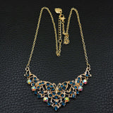 Elegant Blue Butterfly + Rhinestone Cluster Drop Necklace