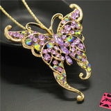 Large Purple and Green Curved Wings Butterfly Necklace