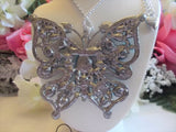 Blue Rhinestone Wide Butterfly Necklace