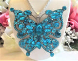 Blue Rhinestone Wide Butterfly Necklace