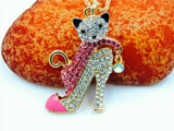 Rhinestone Kitty In High Heel Dangle Necklace( 2 Colors Available)