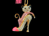 Rhinestone Kitty In High Heel Dangle Necklace( 2 Colors Available)