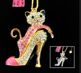 Rhinestone Kitty In High Heel Dangle Necklace( 2 Colors Available)
