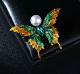 2-Way Yellow+ Green Pearl Butterfly Necklace