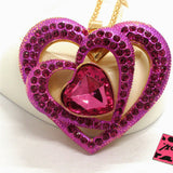 Magenta Crystal Rhinestone Triple Heart Necklace