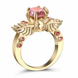 Pink Zirconia Gold Angel Wings Ring
