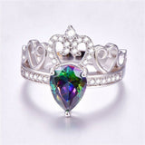 Rainbow Topaz Waterdrop Princess Crown Ring