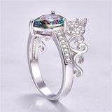 Rainbow Topaz Waterdrop Princess Crown Ring