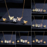 Tri-Color Charm Stainless Steel Necklace + Earrings Set