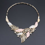 Elegant Gold, Silver+ Peach Leaves 4PC Jewelry Set